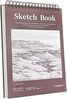 Crehatos 9″ x 12″ Sketch Book, Top Spiral Bound Sketch Pad, 100 Sheets 68lb/100g