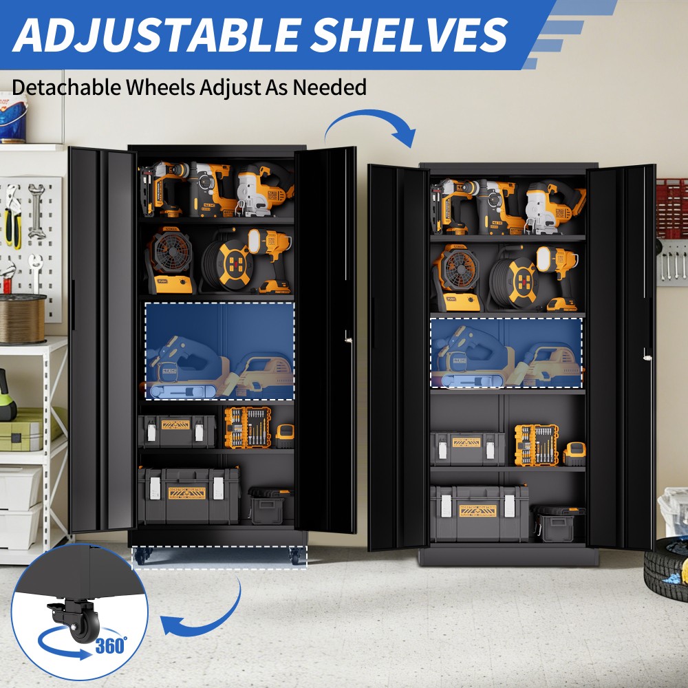 71″ Lockable Rolling Metal Storage Cabinet 4 Shelves Garage WorkshopTool Cabinet