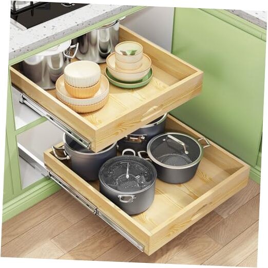 Pull Out Cabinet Organizer, Soft Close Wooden Slide Out 15″W-21″D(1Pack)