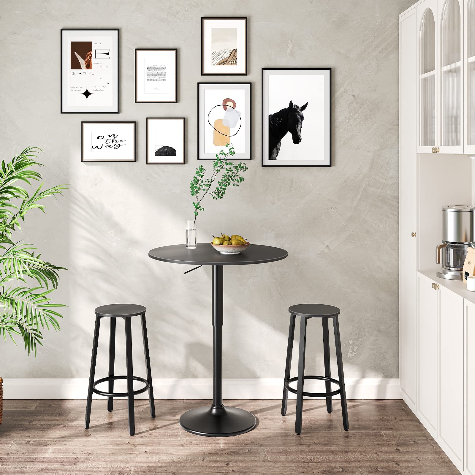 Bar Table, Height-Adjustable Round Pub Table 27-35.4 Inches, Cocktail Table w…