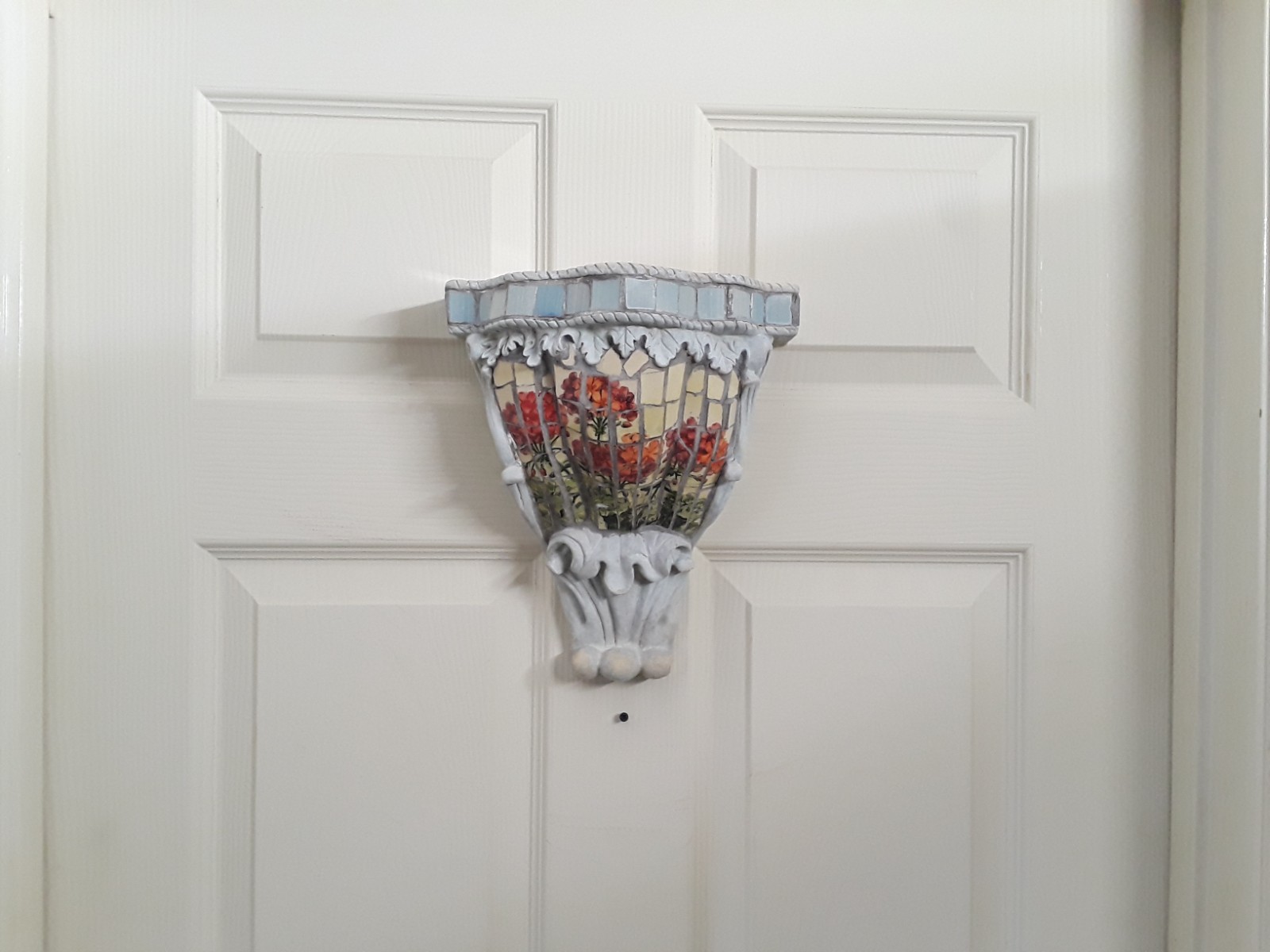 Vintage Wall Sconce Shelf Bracket Ornate Mosaic Floral Tile Hanging