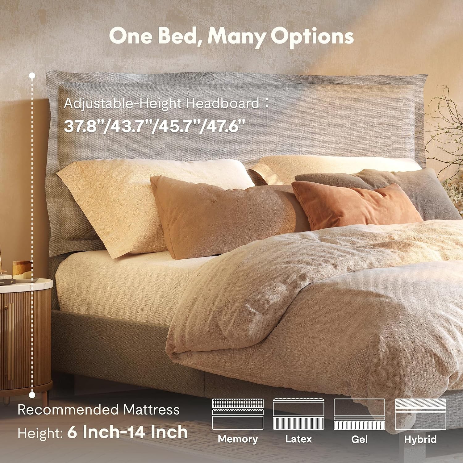 Queen Adjustable Bed Base W/ Upholstered Frame Head & Foot Lift 600 lbs Capacity
