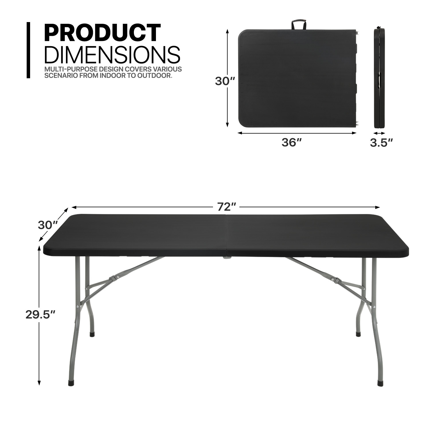 5 Pack Black [6 FT FOLDABLE DINING TABLE] Portable Outdoor Picnic Desk w/Handle