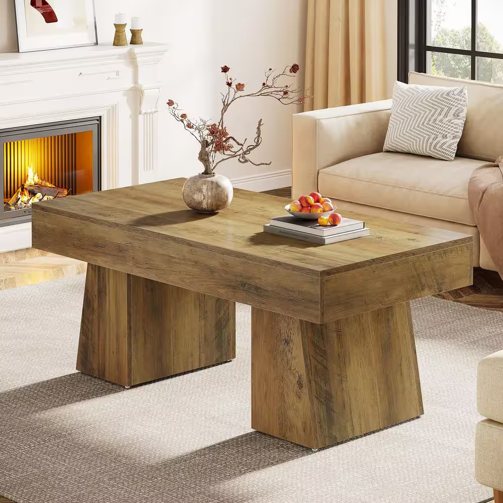 Kerlin 47 In. Brown Rectangle Engineered Wood Coffee Table with Thick Base
