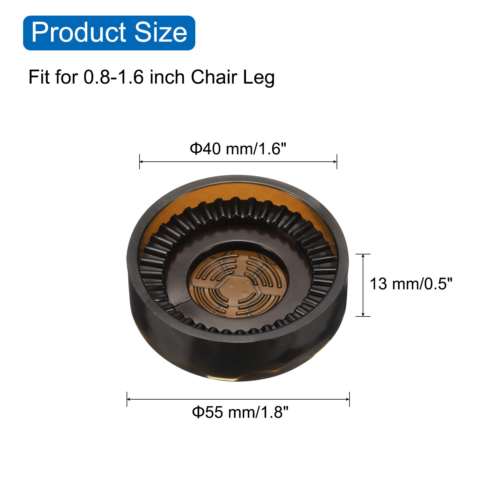 4pcs Round Rubber Furniture Caster Cups Brown Fit for 0.8 – 1.6 Inch