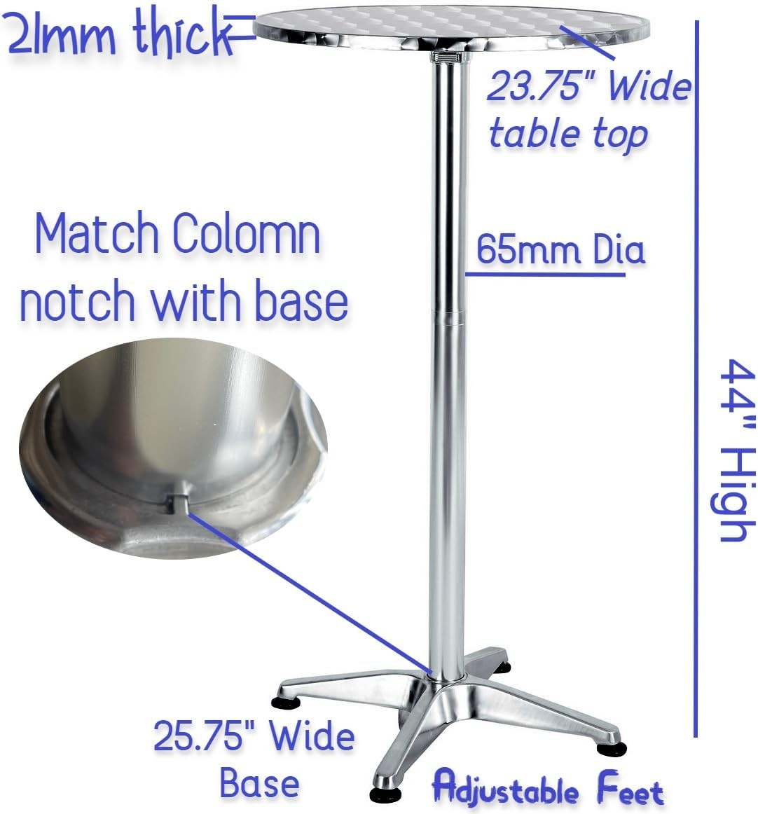 Set of 2 Aluminum Indoor Outdoor 23.75″ Round Restaurant Bar Height 44″ Table