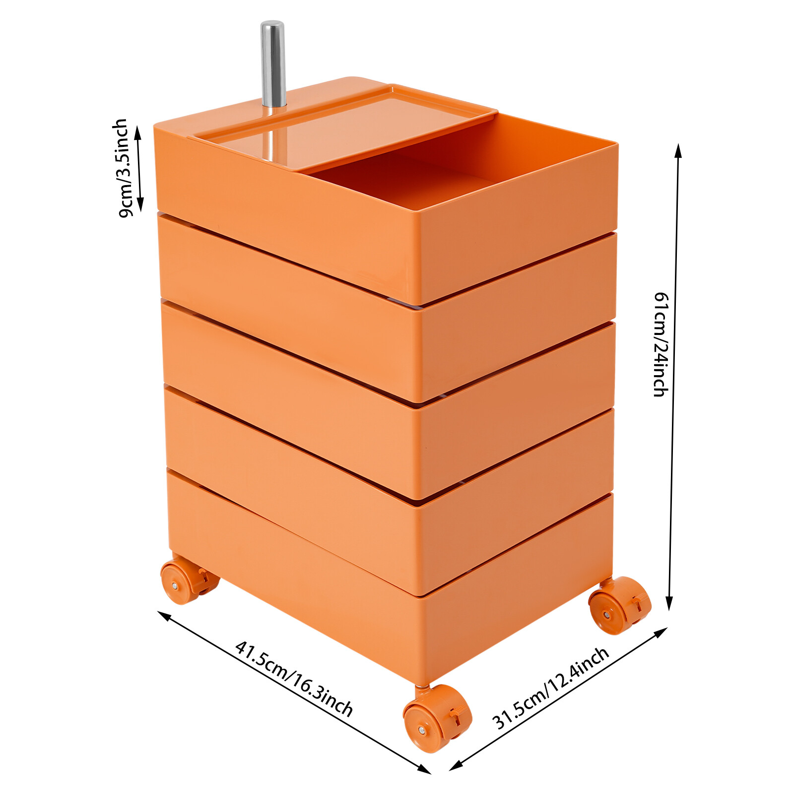 5 Tiers 360-degree Rotating Storage Cabinet Bobby Cabinet w/Wheel Orange