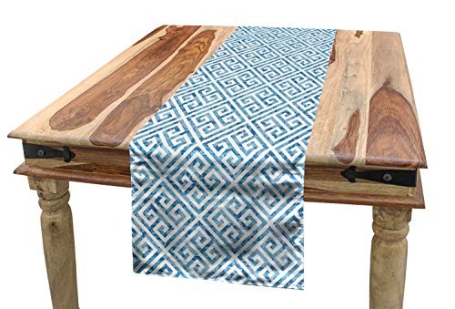 Geometric Table Runner, Tile Mosaic Pattern in Runner 16″x90″ Blue White