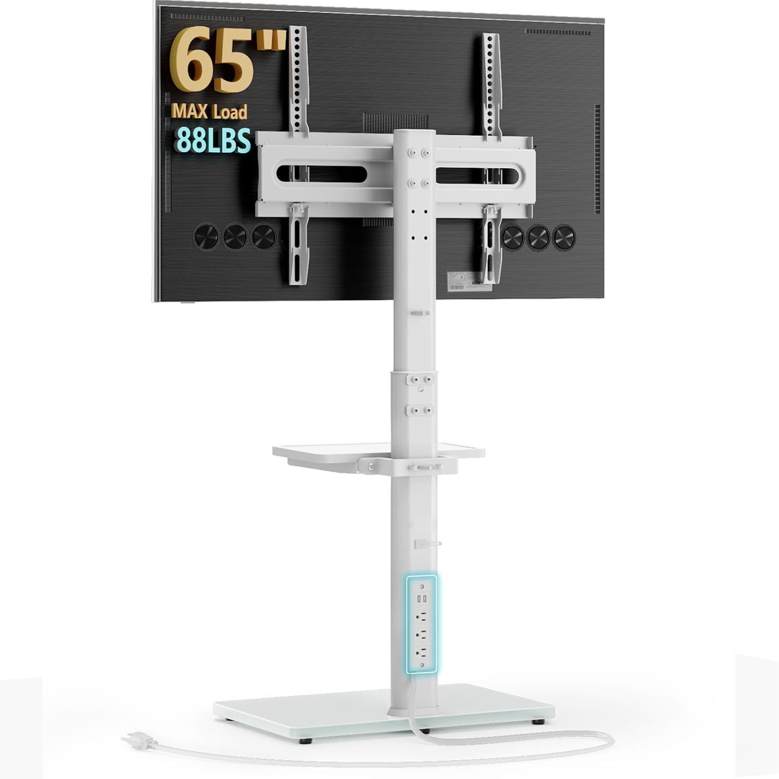 Floor TV Stand with Power Outlet Shelf for 27 65 Inch TVs Up to 88lbs Swivel
