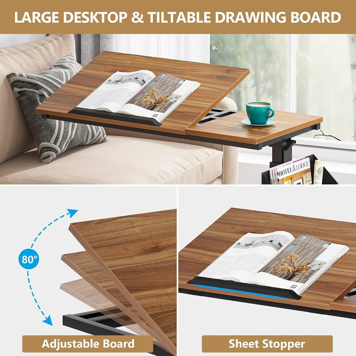 Mobile C Table, Height Adjustable End Table Sofa Snack Table