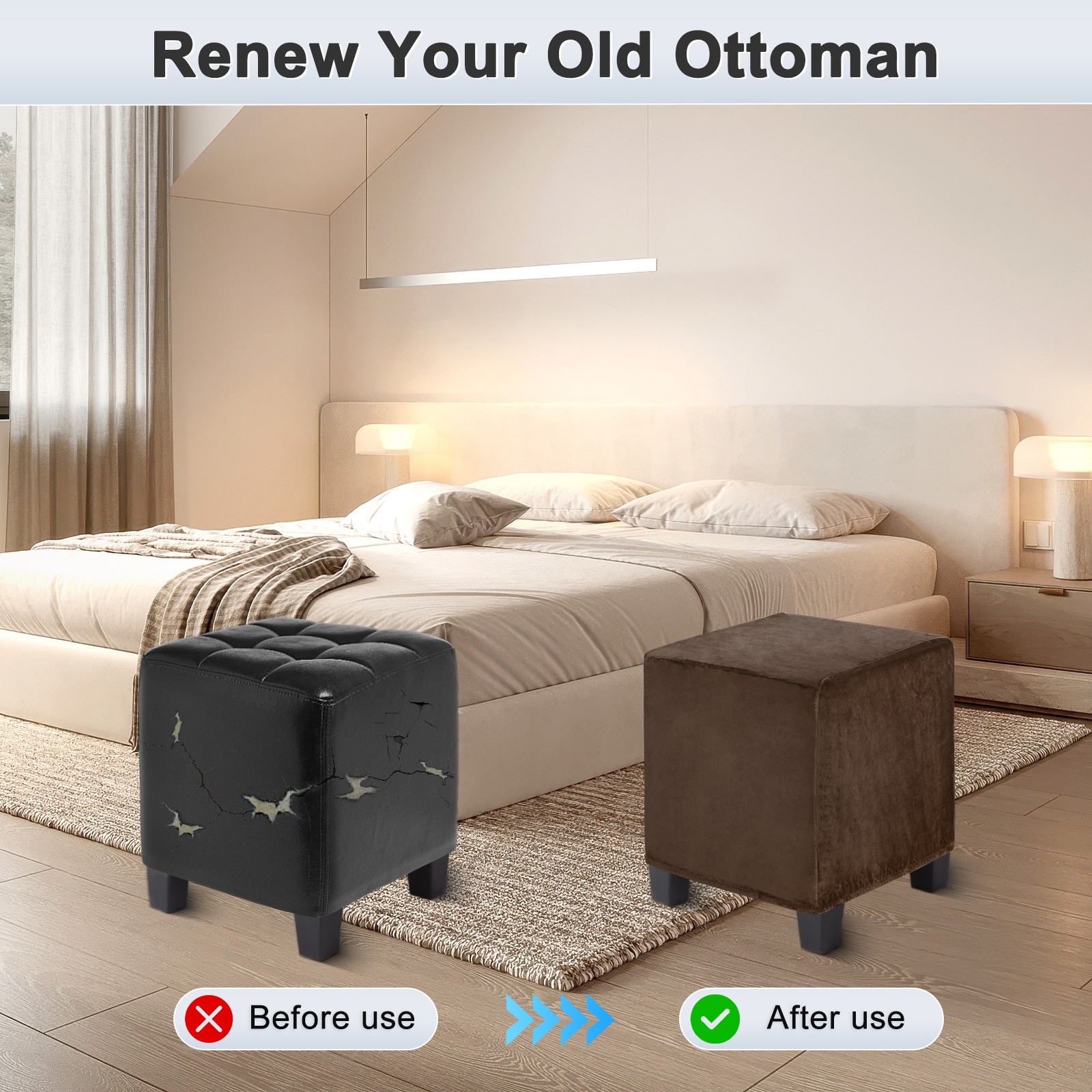 1-Pack 13″x13″x15″ Stretch Square Ottoman covers Footstool Protector Coffee