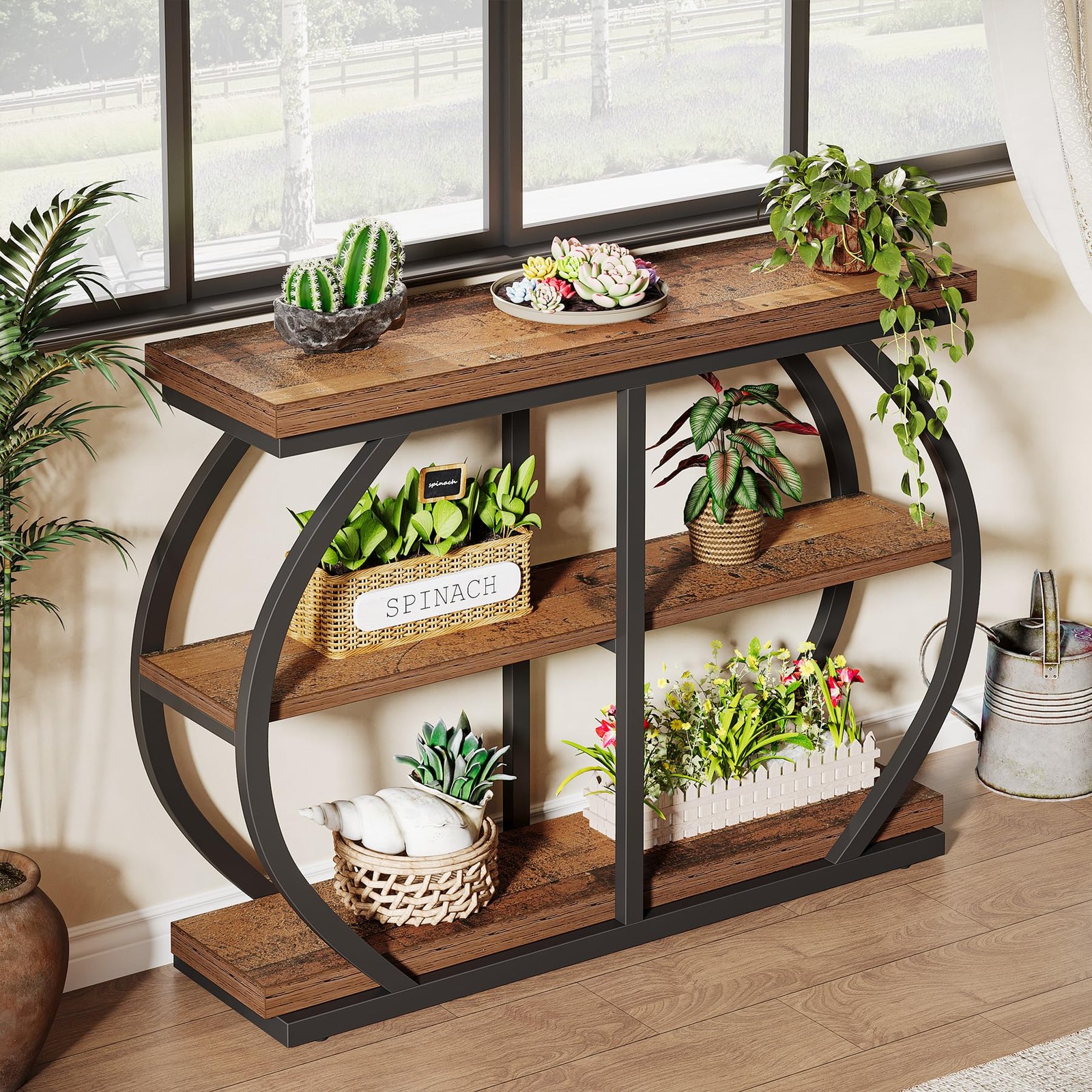 41.3″ Console Table Industrial 3-Tier Entryway w/Metal Frame & Stone Base