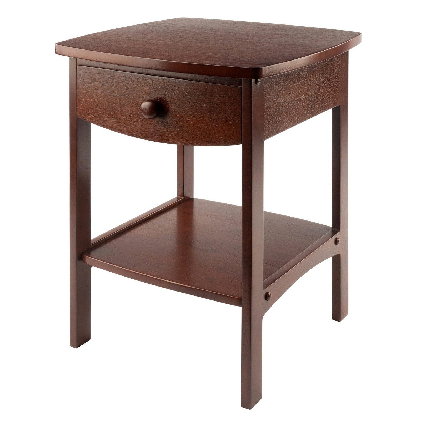 22 x 18 x 18-Inch Wood Curved End Table/Night Stand with Drawer, Brown (94918)