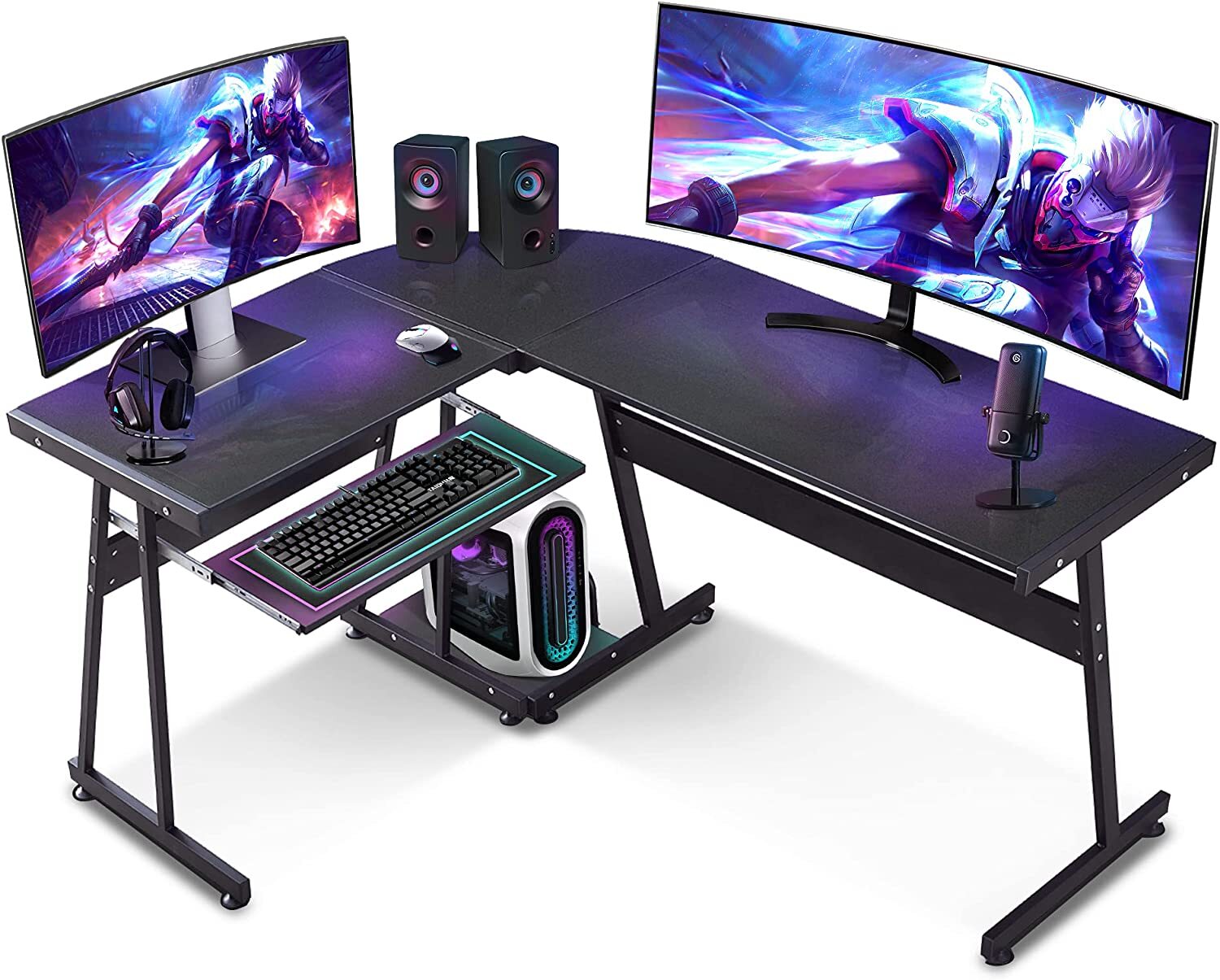 ivinta L-Shaped Reversible Black Gaming Desk Corner Desk Modern Computer Desk