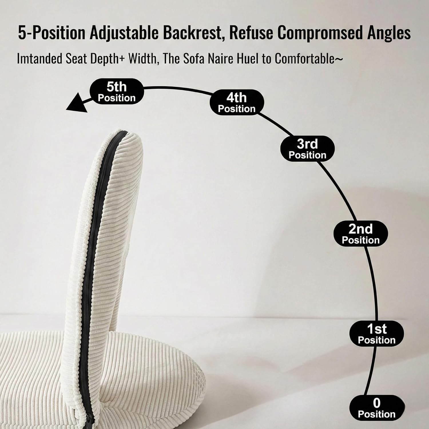 Adjustable Collapsible Floor Chair with Back Support, Removable Washable Cover