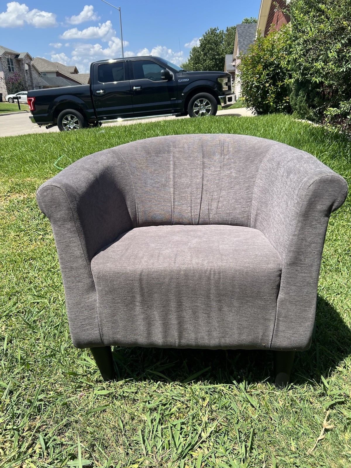Gray Upholstered Solid Tub Barrel Accent Chair with Arms, 21-30 in H