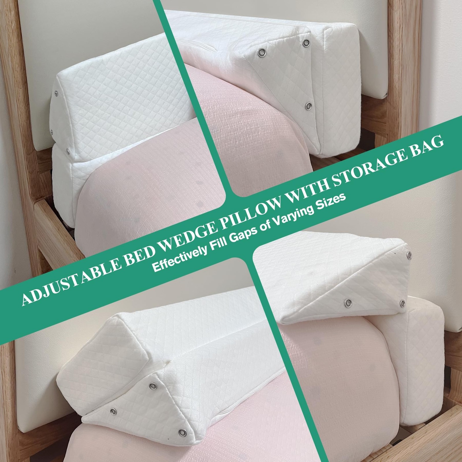 JZHLLA Foldable Pillow Wedge for Headboard Gap 76x6x6in White Cotton Bed Gap …