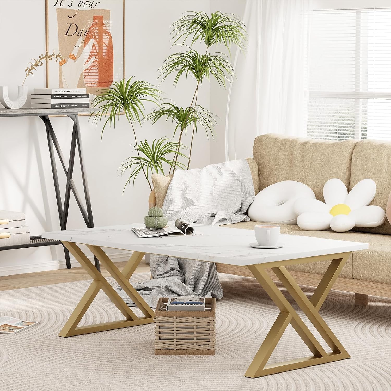 Coffee Table Living Room Table White Center Table Simple Modern Faux Marble