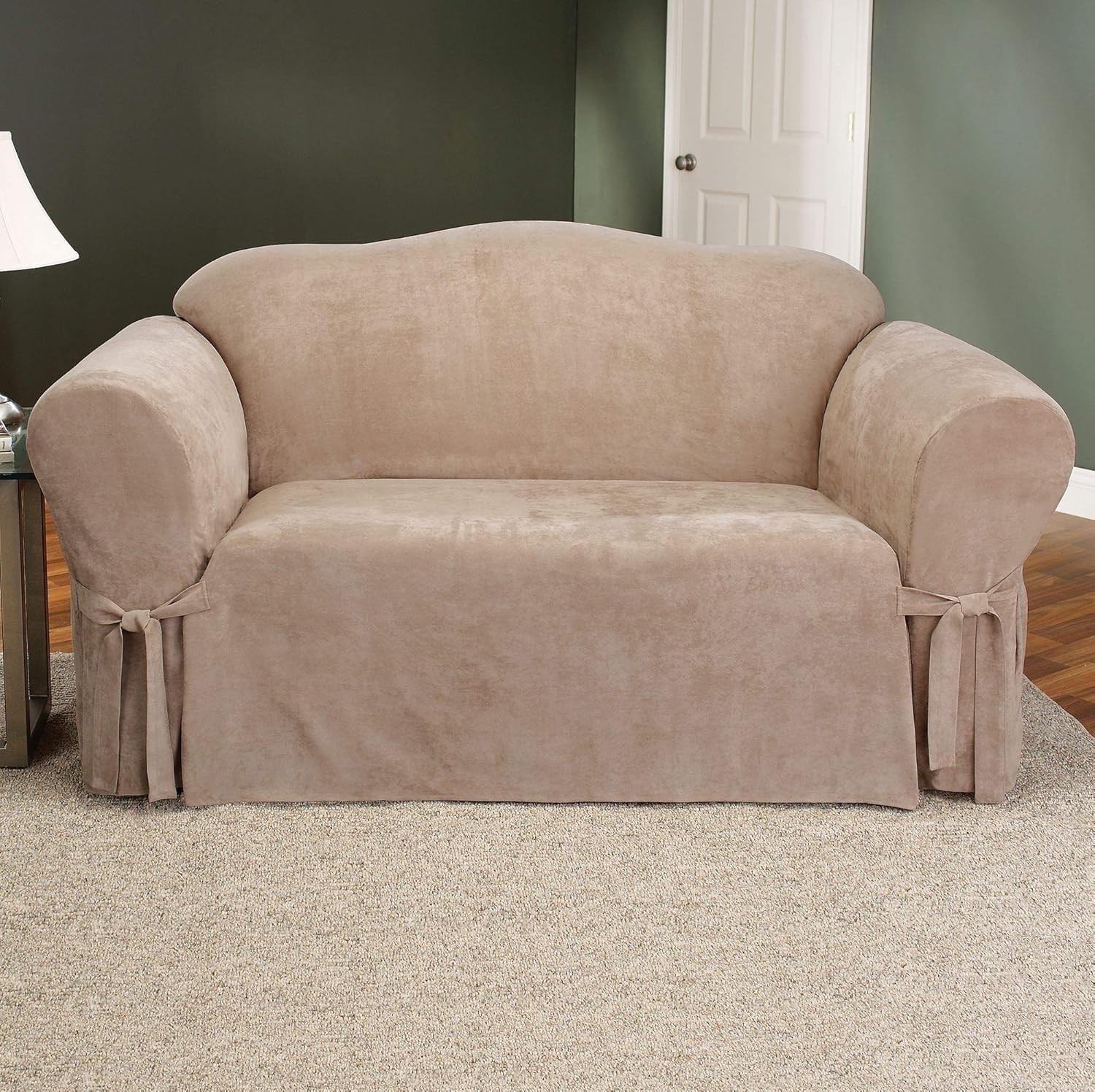 Luxurious Machine Washable Taupe Soft Suede Loveseat Slipcover – Relaxed Fit