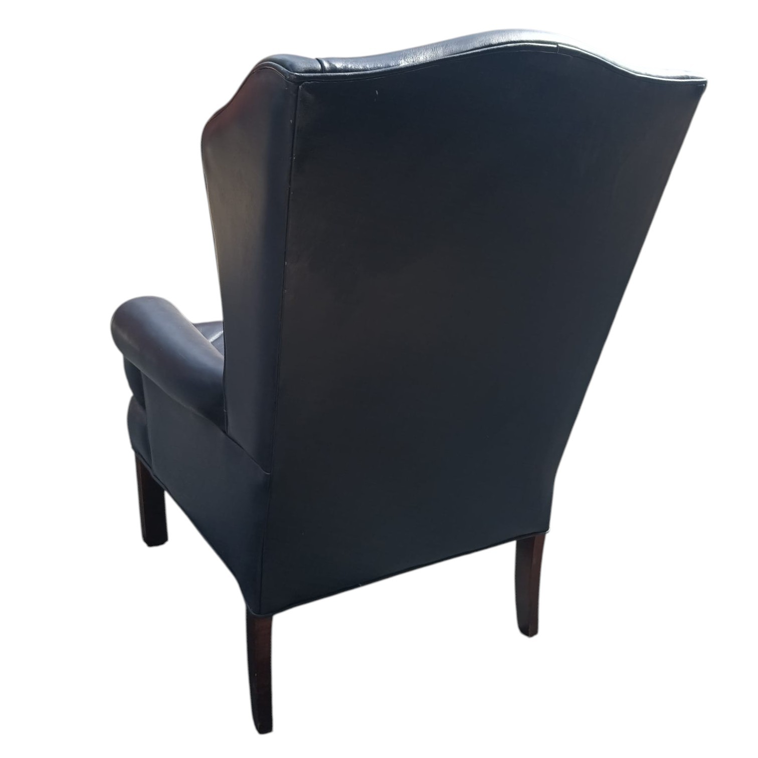 Timeless Elegance: Ethan Allen Chippendale Style Blue Leather Wingback Armchair