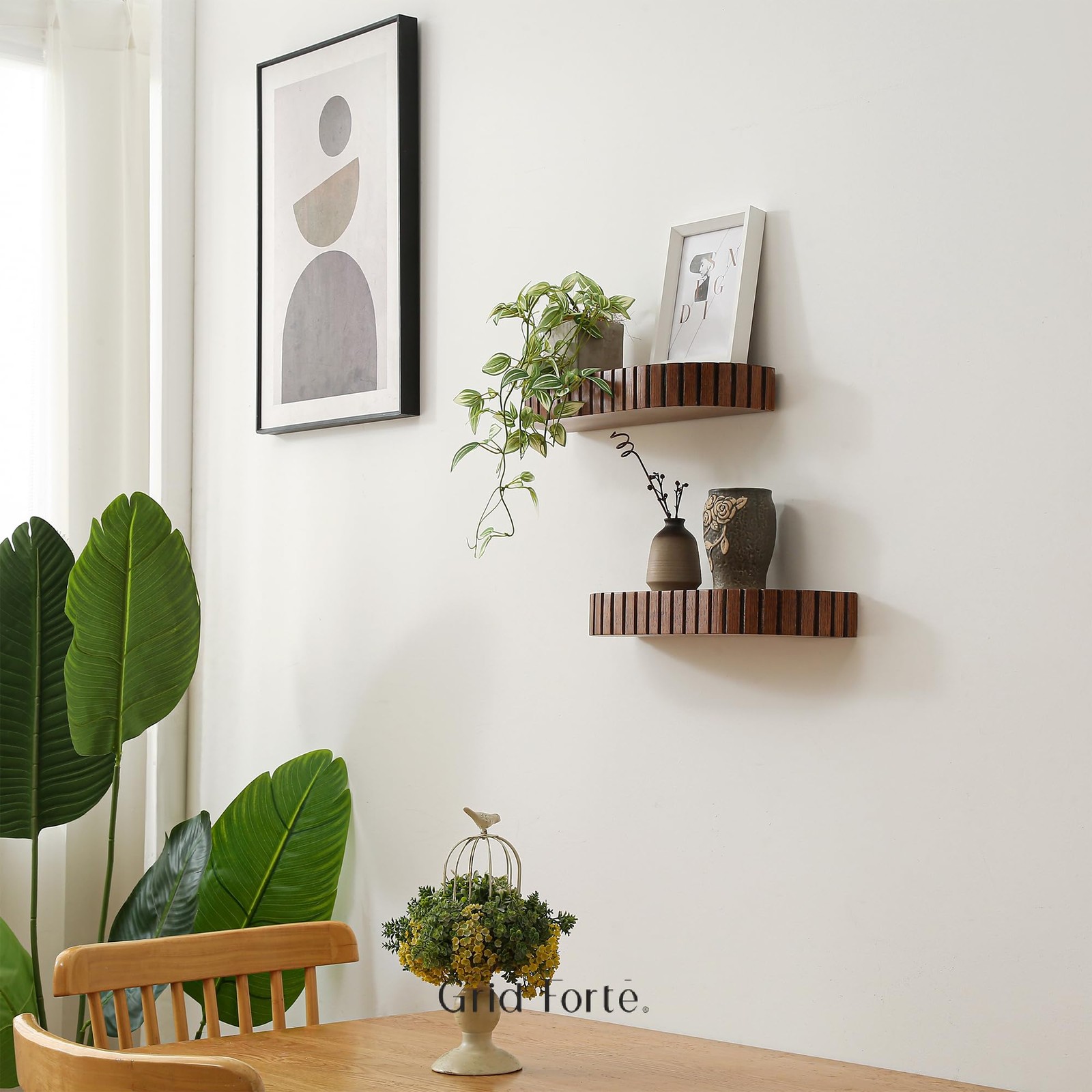 2 PCS 16×5.5 Inch Wood Rounded Fluted Floating Shelf Modern Wall Display