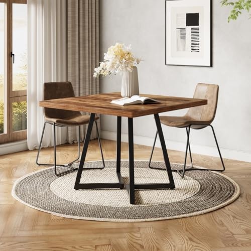 31.5 Inches Small Dining Table for 4, Square Dinner Table for Rustic Brown