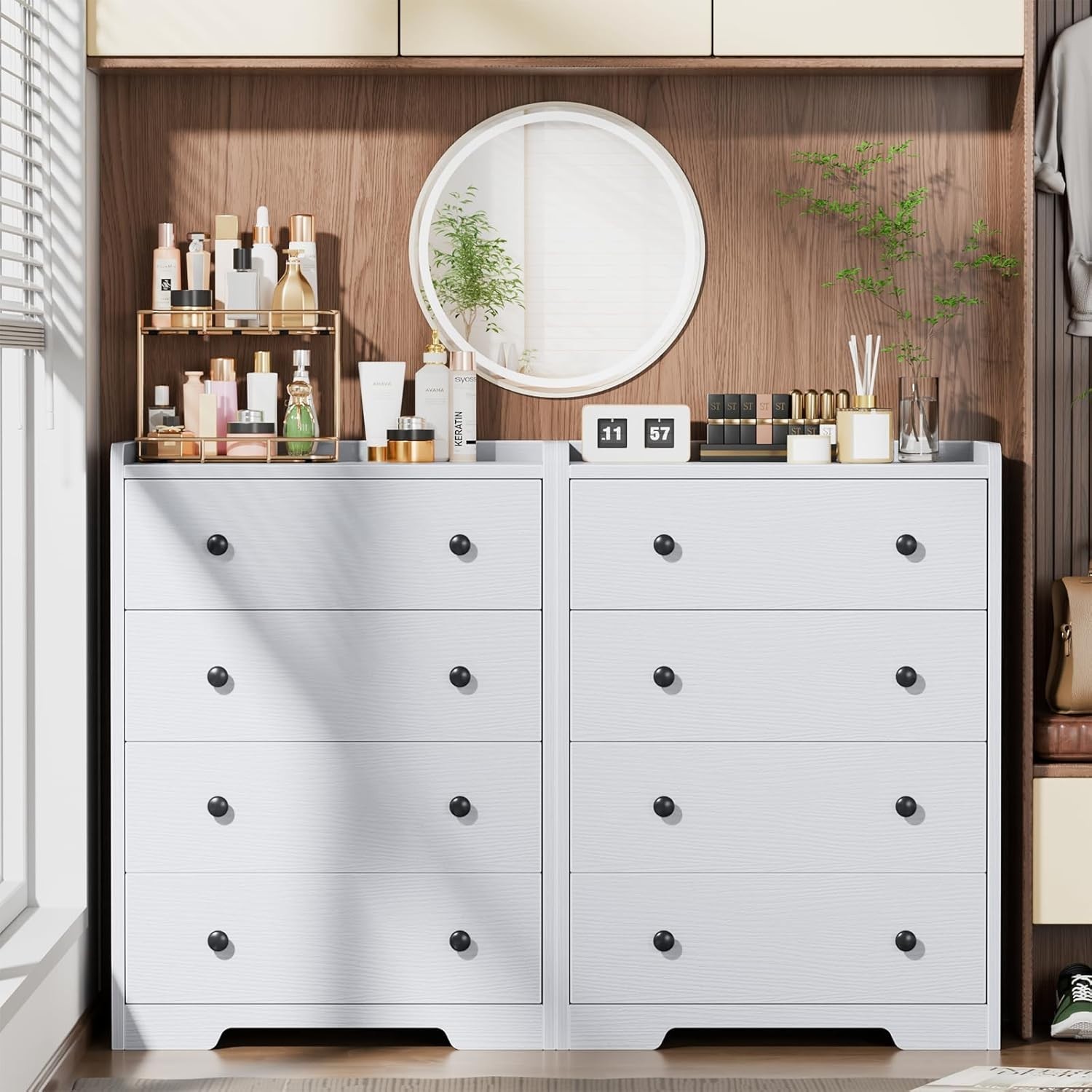 4-Drawer Dresser – White Wood Chest of Drawers Closet Storage Cabinet Organizer