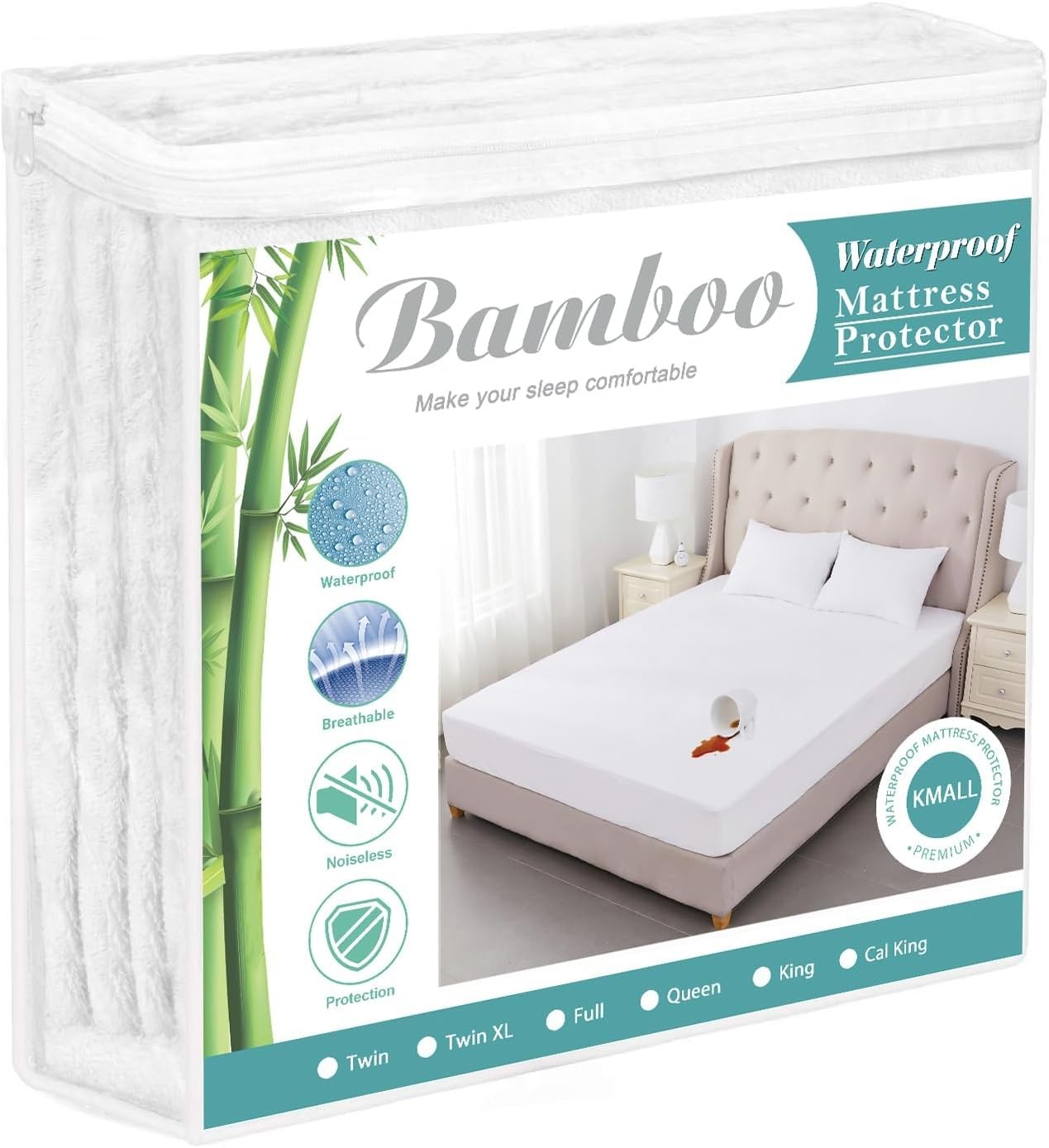 Kmall King Size Cooling Waterproof Mattress Protector Pad King, Classic-white