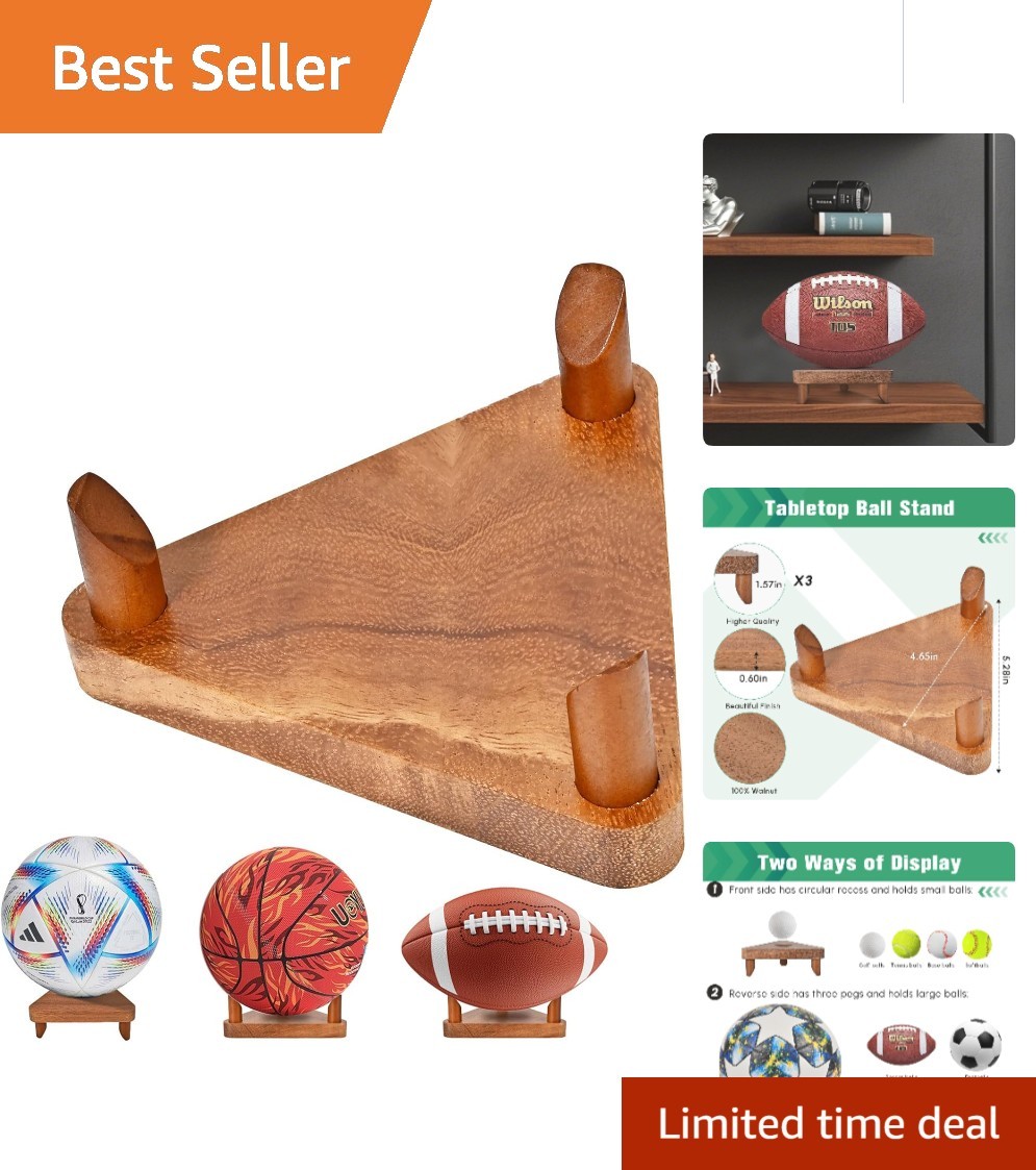 Stylish Walnut Wood Ball Rack – Ideal for Basketball, Soccer, and Volleyball