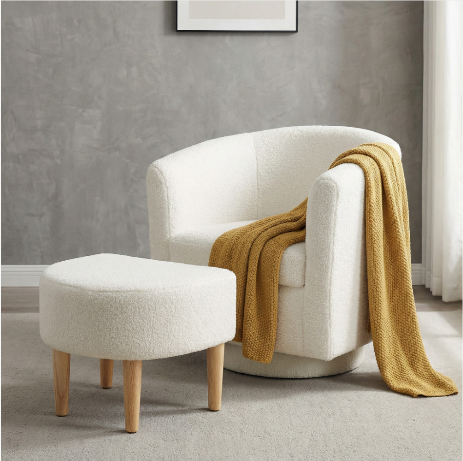 Swivel Accent Armchair Single Sofa w/Ottoman Modern Fabric Chair for Living Room