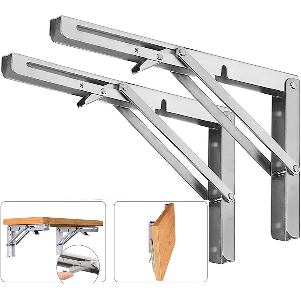 Folding Shelf Brackets 24 Inch Heavy Duty Stainless Steel 300 Lb Load 2 PCS