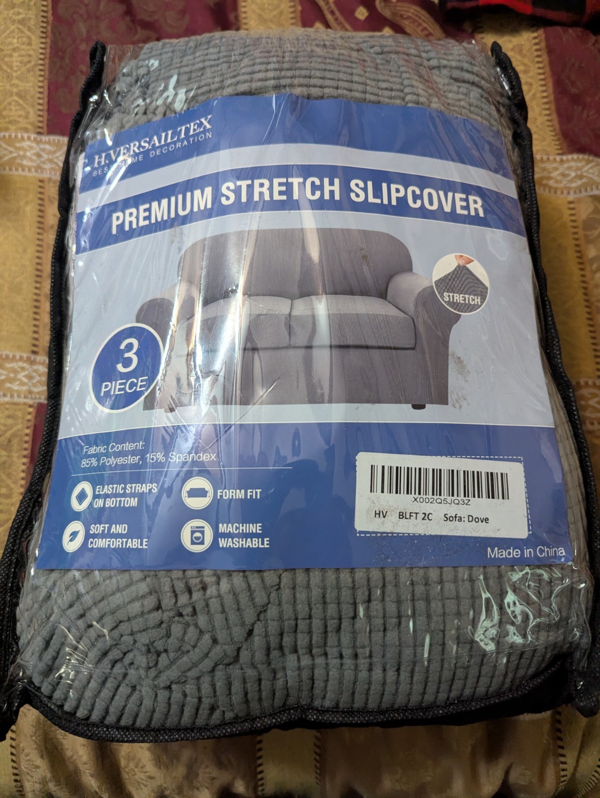 H. Versailtex Gray Stretch Furniture Cover For Sofa Two Piece Form Fit