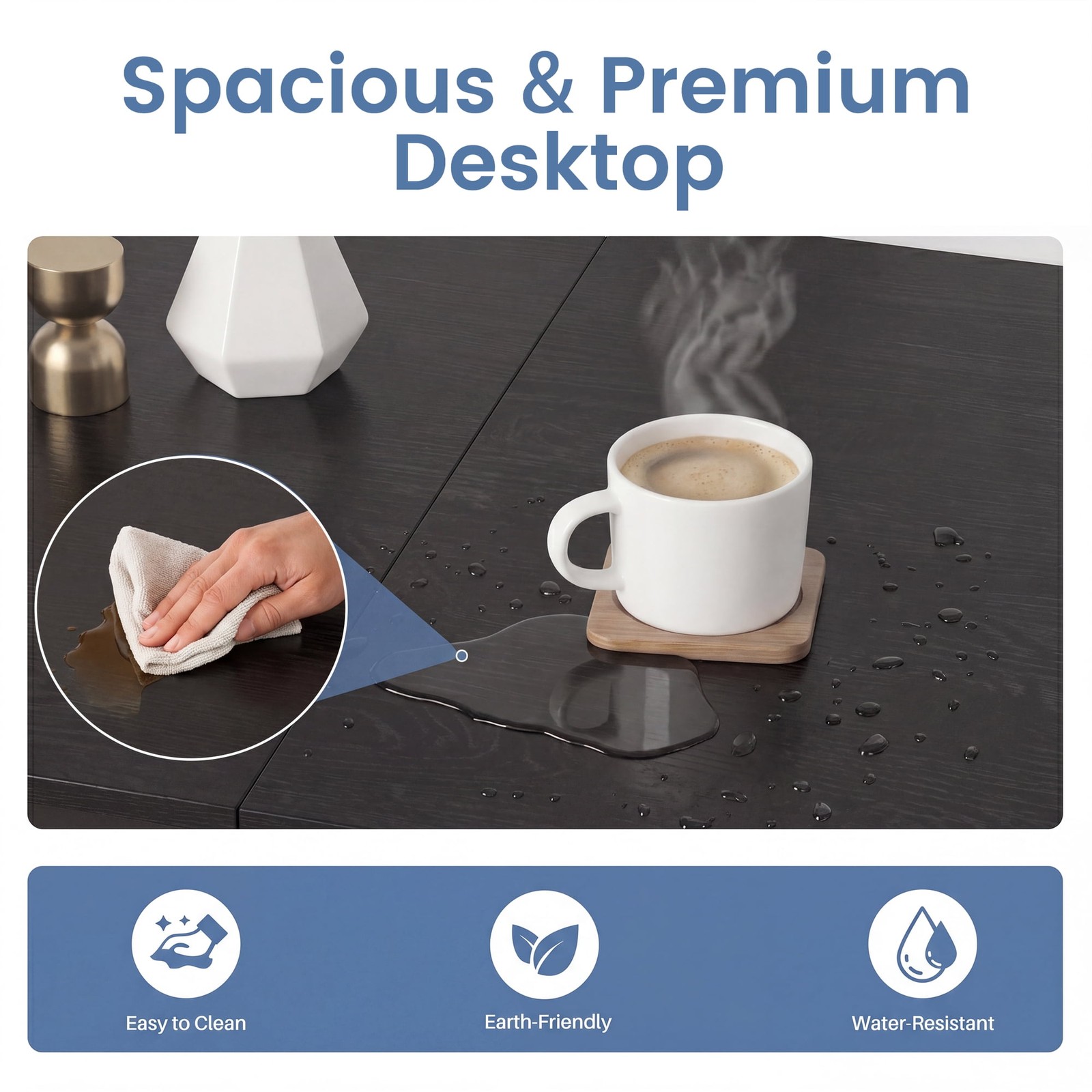 CONCETTA 40in Small Computer Desk with 2 Drawers, Side Headphone Hook, Writing W