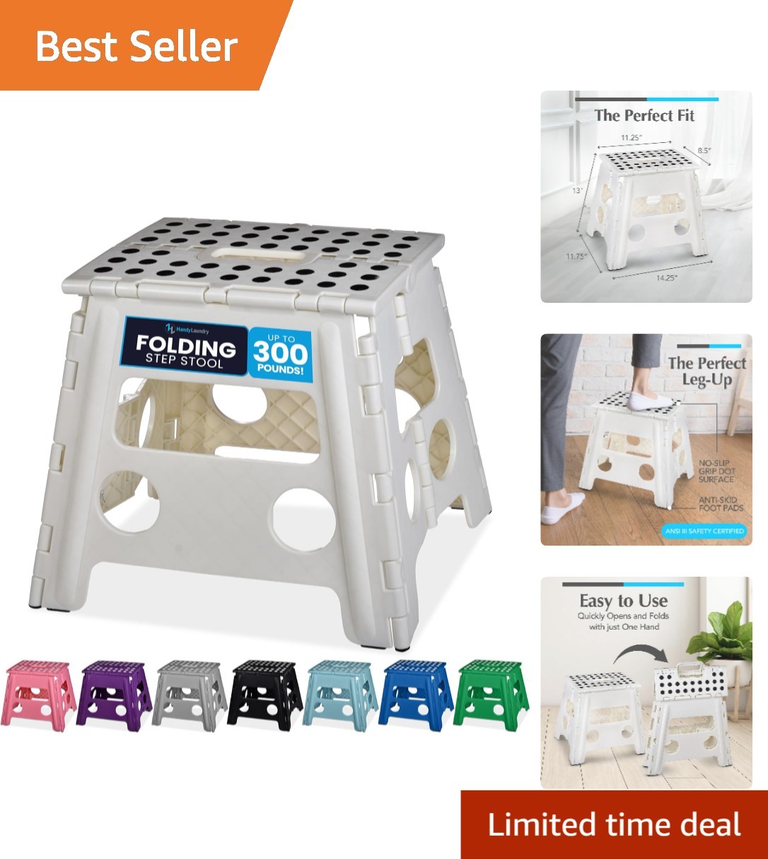 Folding Lightweight Step Stool – 13 Inch, 300 lb Capacity for Versatile Home Use