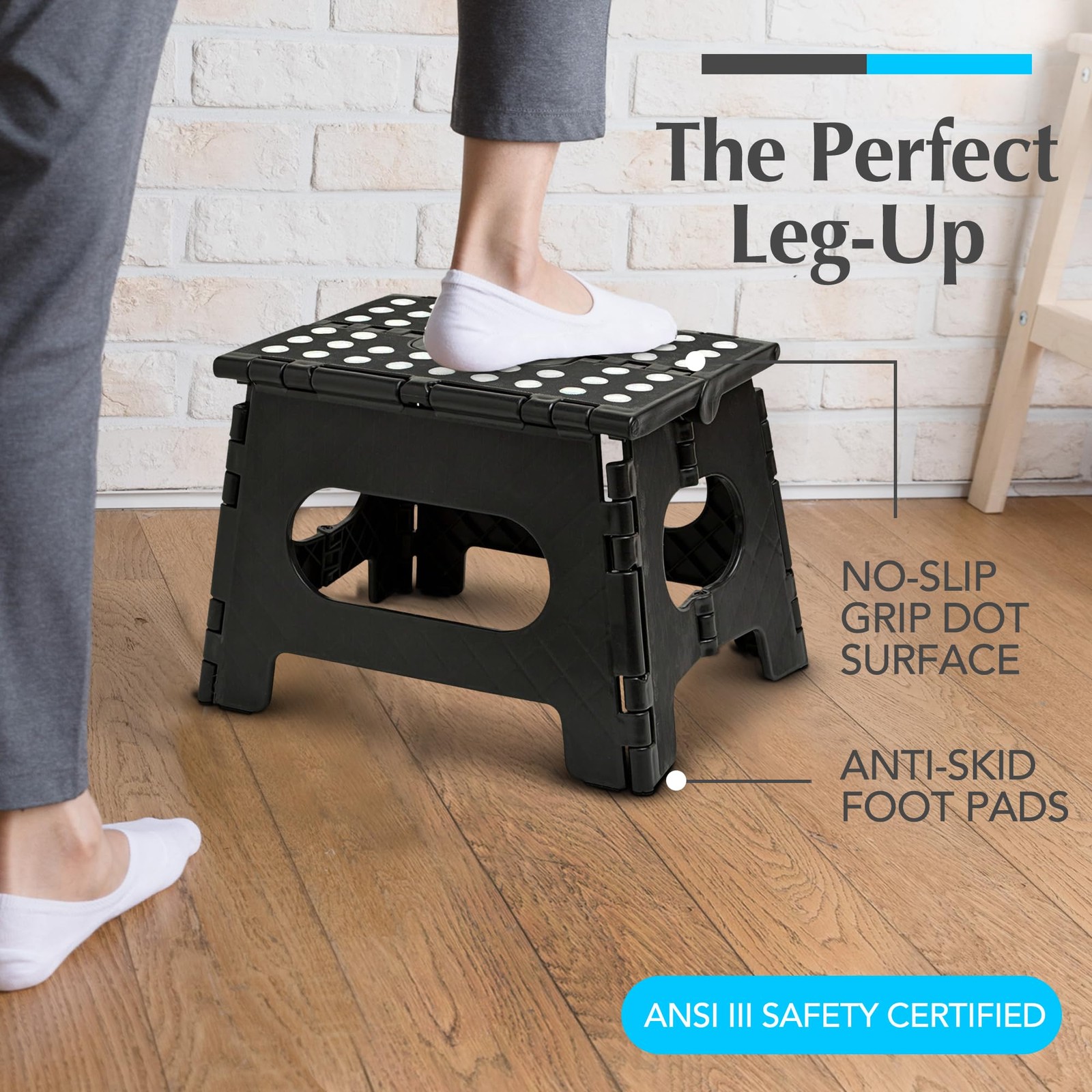Handy Laundry Folding Step Stool Collapsible Supports Adults Opens Black 9 Inch