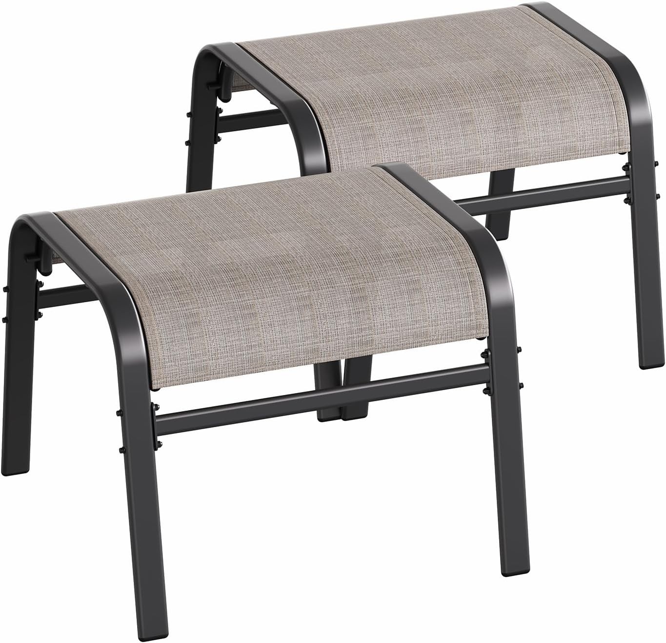Outdoor Ottoman Set of 2 Textilene Fabric Metal Frame Stackable Foot Rest Patio