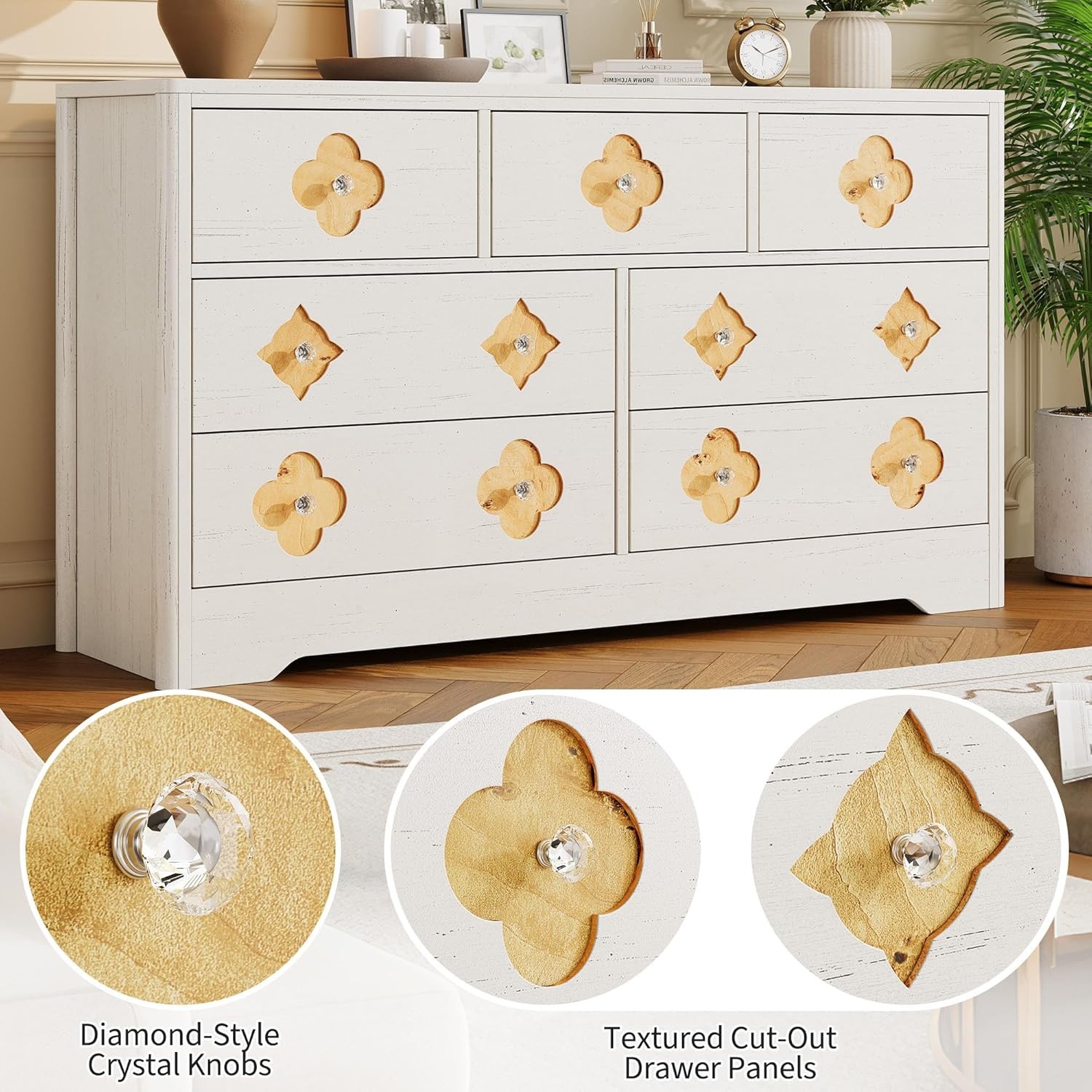 GRAVEE 7 Drawer Dresser 53.9 Inch Wide Boho Wooden Chest of Drawers Bedroom