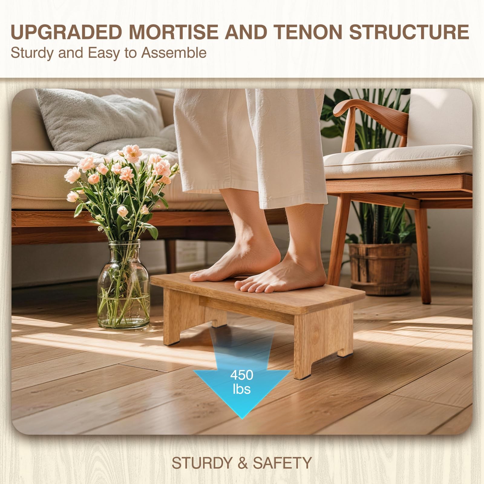 Solid Wood Stool Step Stools For Adults Kids AntiSlip 450LBS Capacity