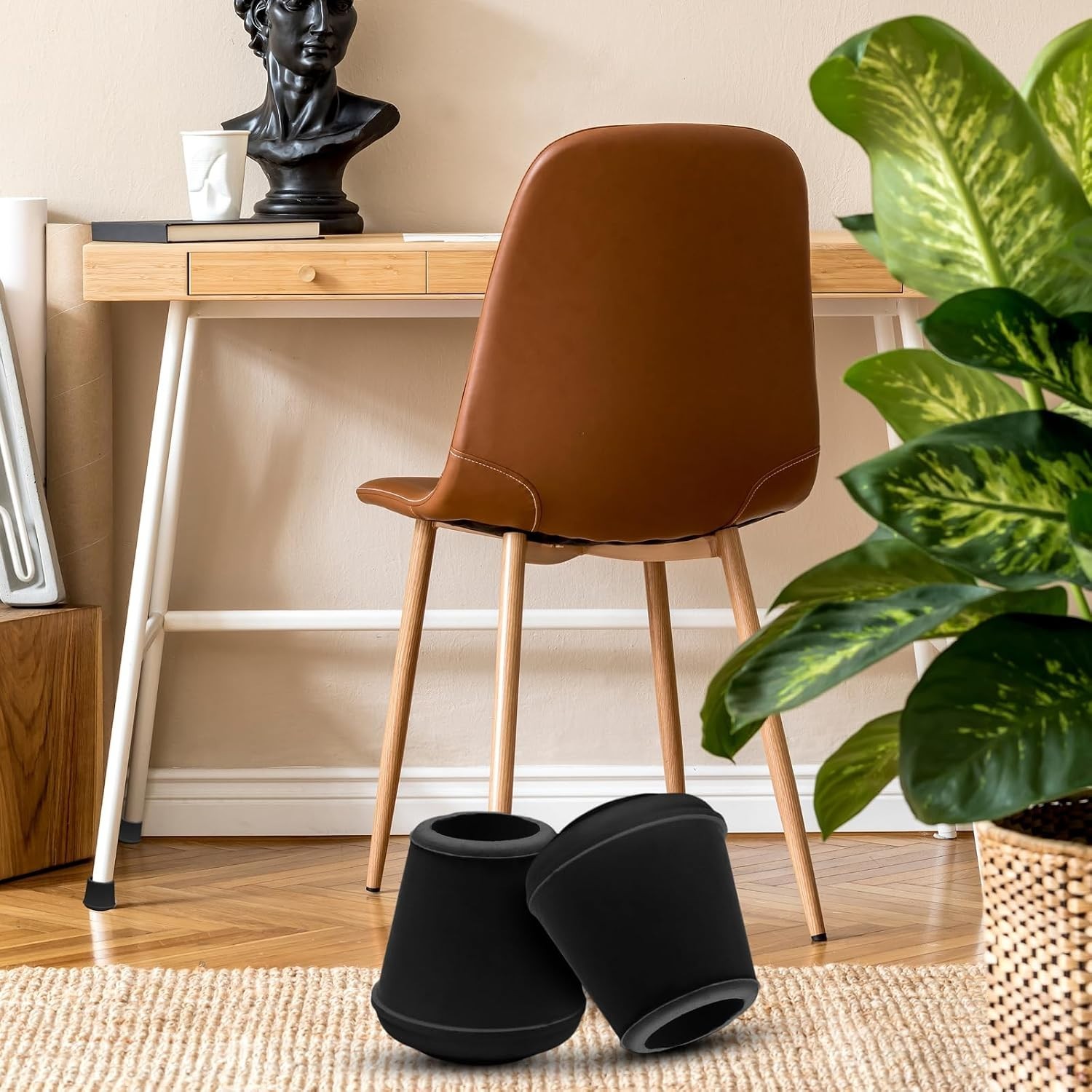16 Pack 1/2 Inch Round Non-Slip Chair Leg Caps, Black Rubber Furniture Leg Ca…
