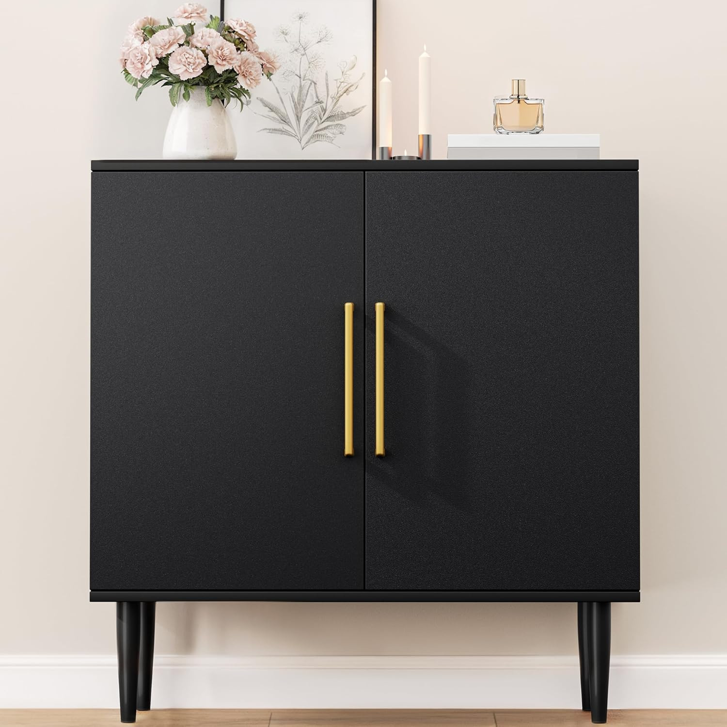 Modern Storage Cabinet, Free Standing Buffet Cabinet, Black Sideboard and Buffet