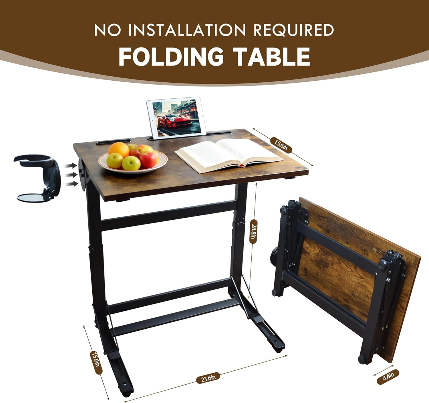 Foldable Couch Table Tray – Extra Wide C-Shaped Laptop & TV Dinner Stand