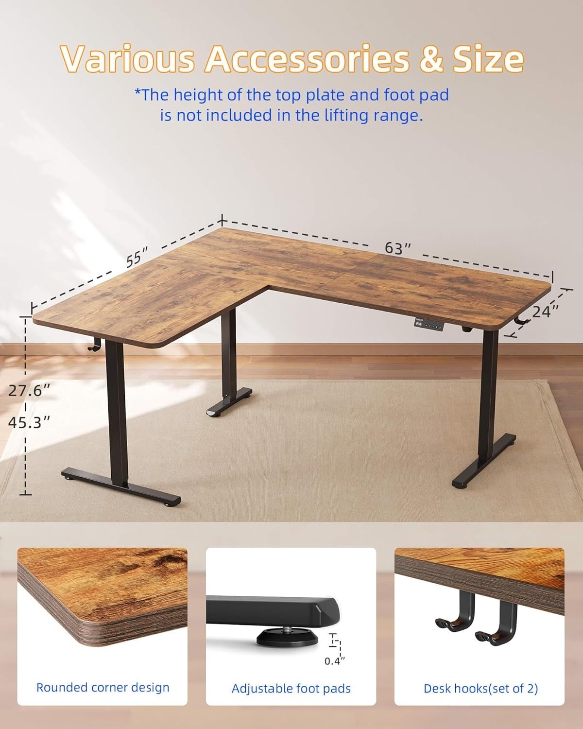 63 x 55 Inches,L Shaped Standing Desk Adjustable Height,Electric Corner Standing
