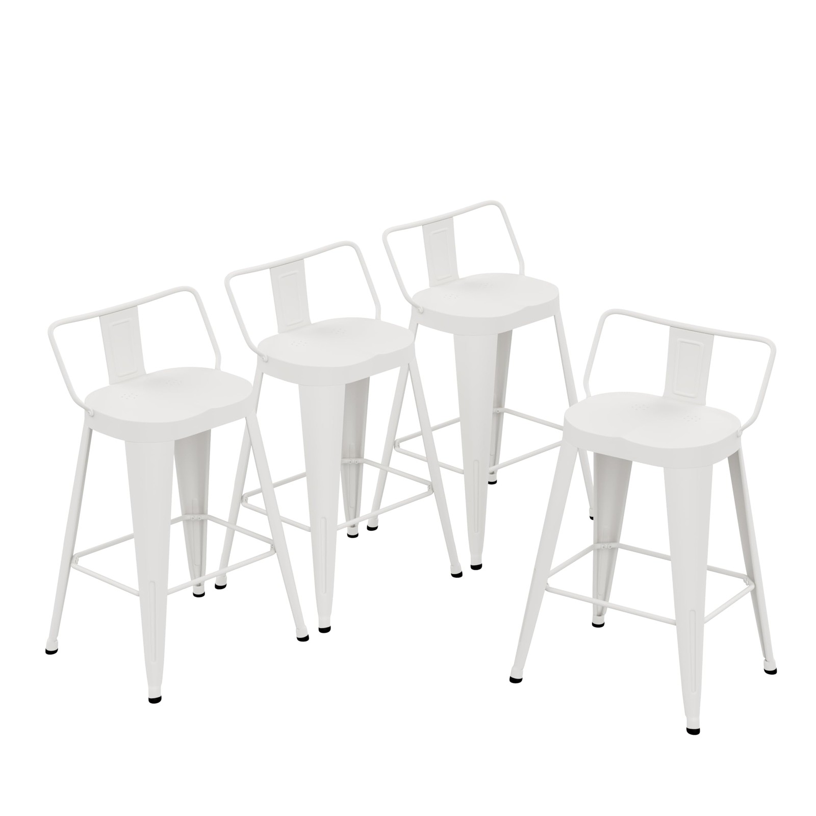 Metal Bar Stools Set of 4 26in Counter Ht Back Large Seat Farmhouse Off White