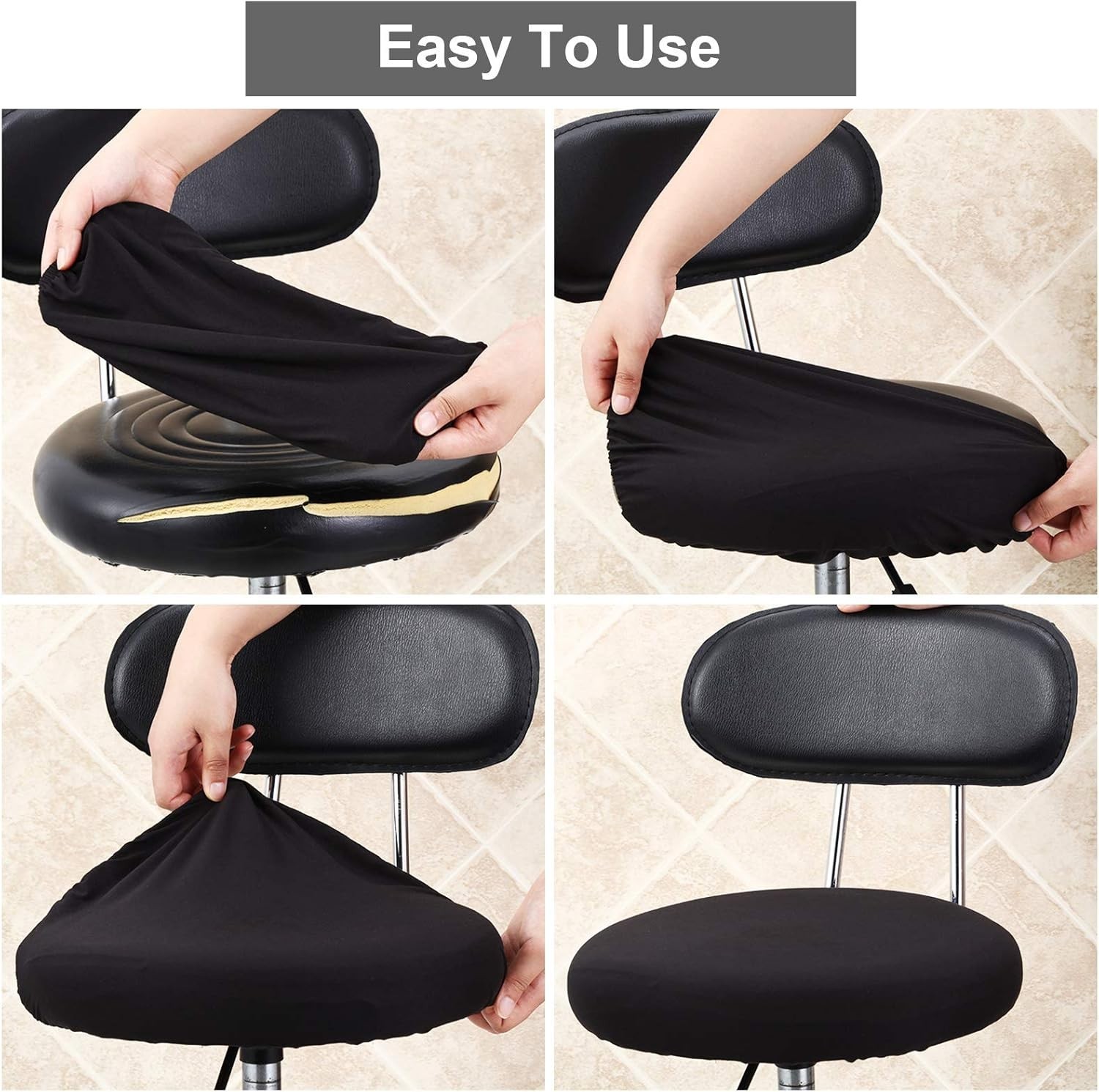 Soft Polyester and Spandex Black Stool Covers – 4-Piece Set for Stylish Home Use