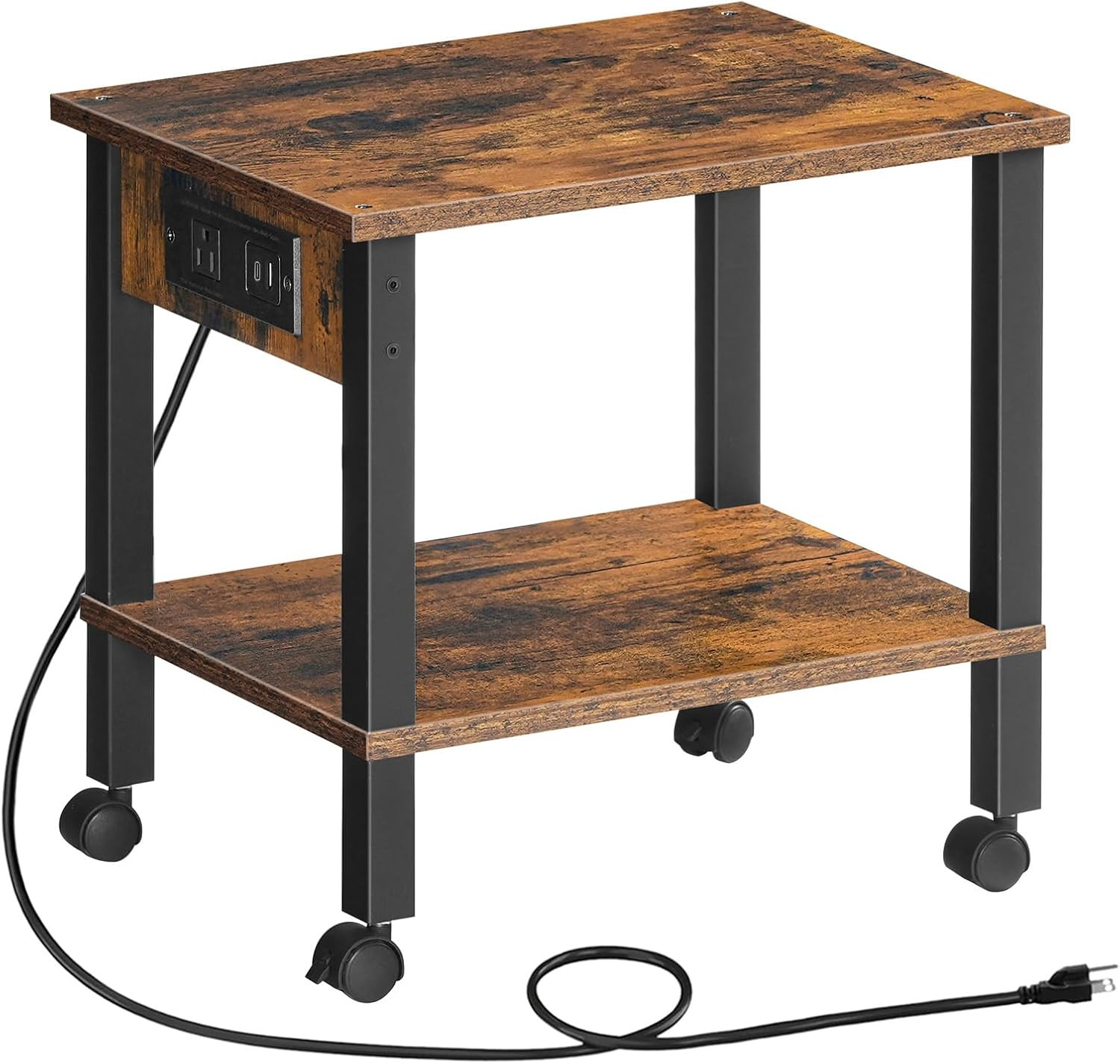 2-Tier Printer Stand with Charging Station, Under Desk Printer Table, Printer Ca