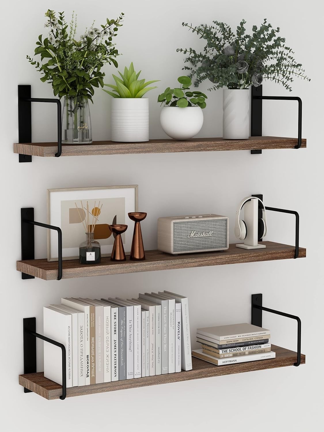 Floating Shelves, 24 Inches Easy to Install Wall Mounted Shelves, Set of 3, R…
