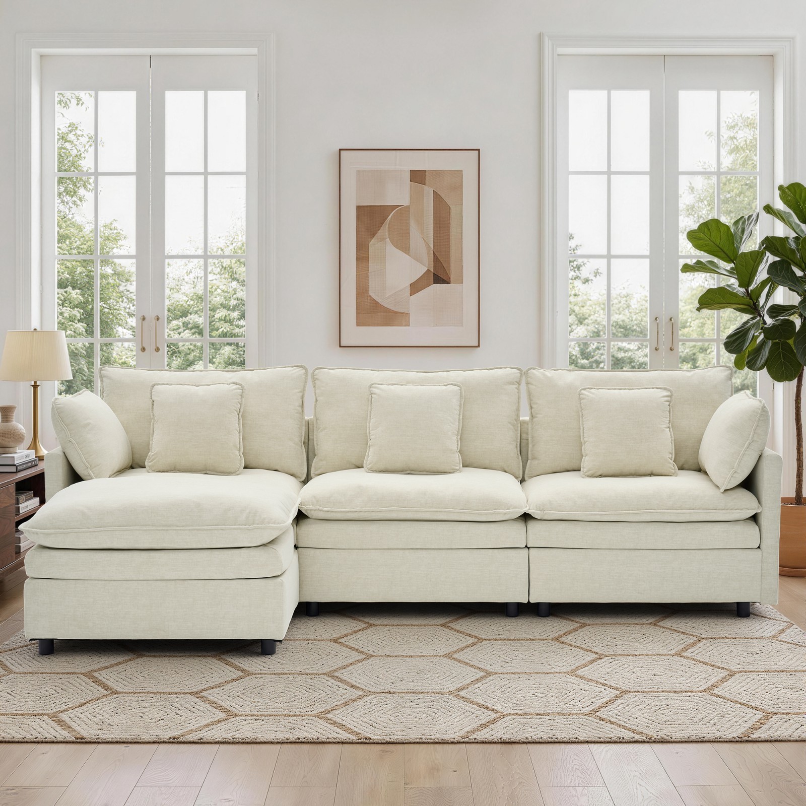 Korser L-Shaped Modern Modular Sectional Sofa With Movable Ottoman & Pillows