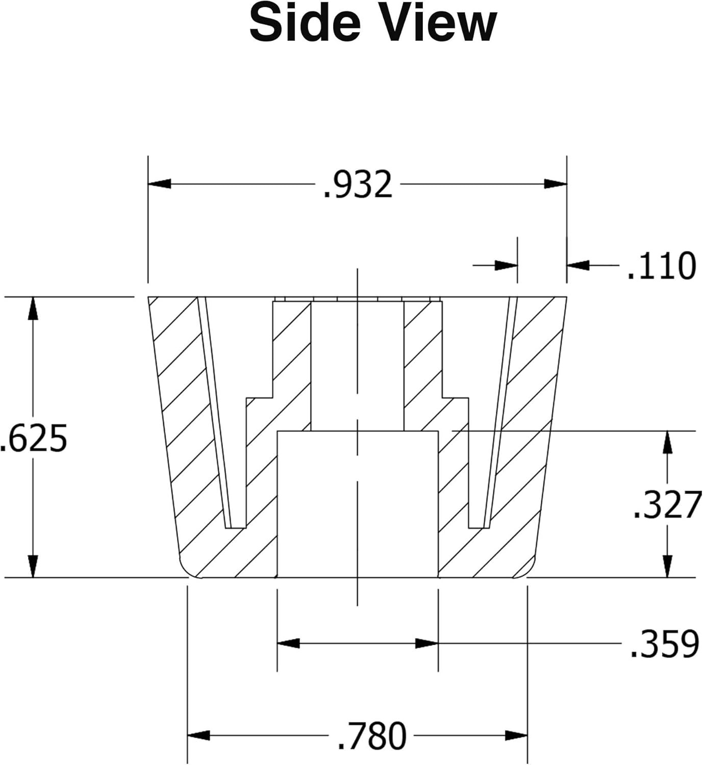 4 Medium Extra Tall round Black Rubber Feet W/Metal Insert – .625″ H X .932″ W –