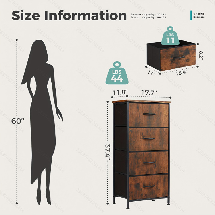 4 Drawers Dresser for Bedroom, Storage Drawers, Skinny Fabric Storage Tower