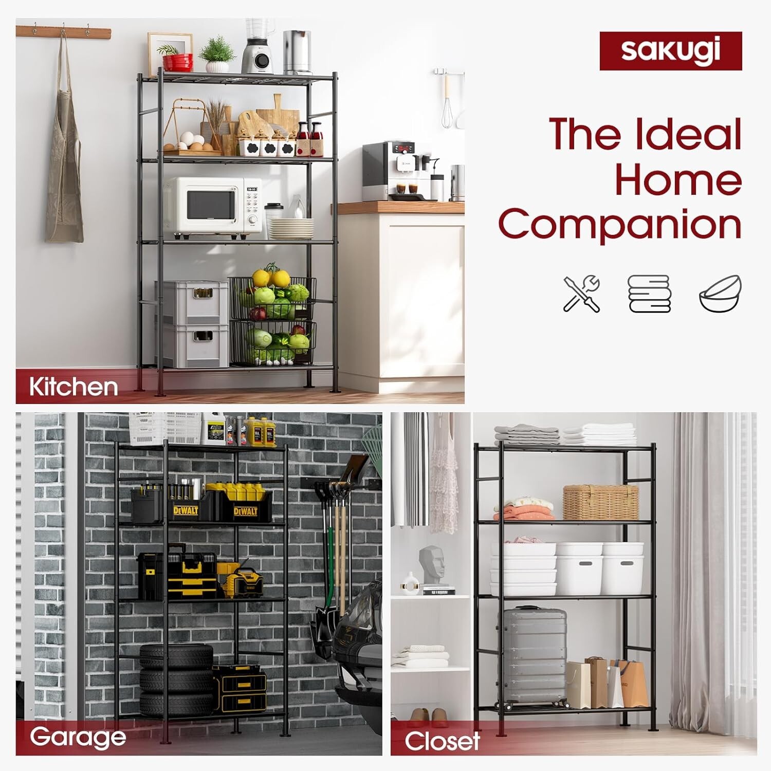Compact Heavy Duty 4 Tier Shelving Unit – Easy Assembly, 800 lb Capacity, Black